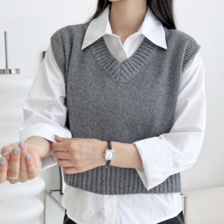 여자데일리 브이크롭니트조끼