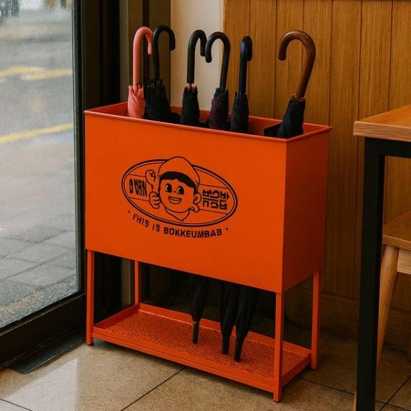 베이직 로고제작 오렌지 철제 우산꽂이 22구 대용량 매장 개업선물 입간판우산꽂이