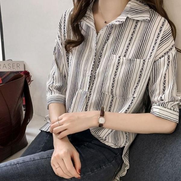 7부 루즈핏 셔츠 여성 여름 블라우스 화이트
