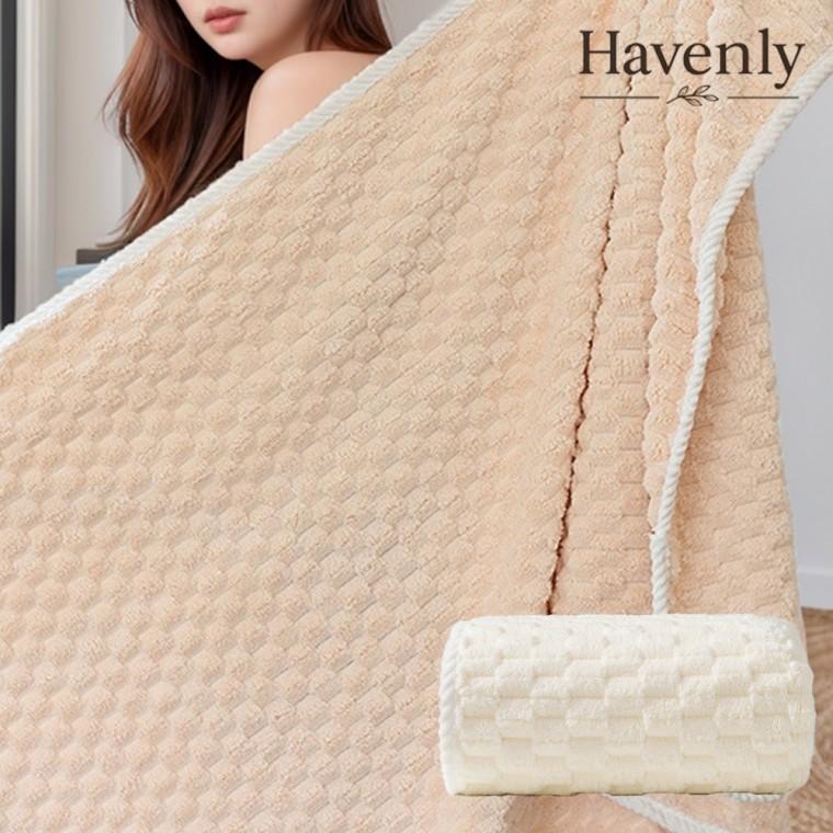 헤이븐리 소프트 베이지 체크 벨벳 클라우드 베일 목욕타월 잘마르는 선물용수건 부드러운 비치타월 수영장