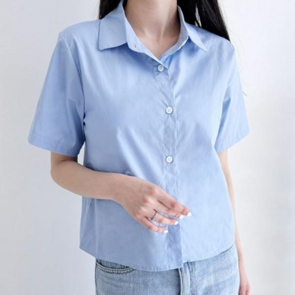 베이직 여자 반팔셔츠 크롭 여성 남방 블라우스 셔츠