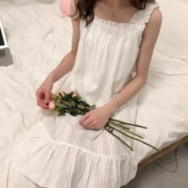 여성 여름 파자마 순면 나시 프릴 원피스 잠옷 홈웨어