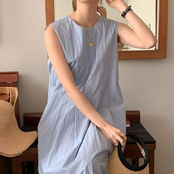 핀턱 플레어 나시 데일리 롱 드레스