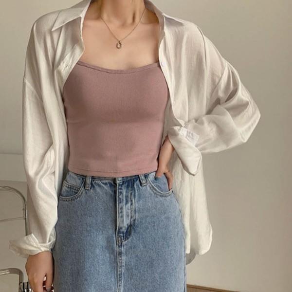 데일리룩 자연스러운 프론트 라인 캡내장 미들 끈나시 러닝 이너웨어 캐주얼 나시