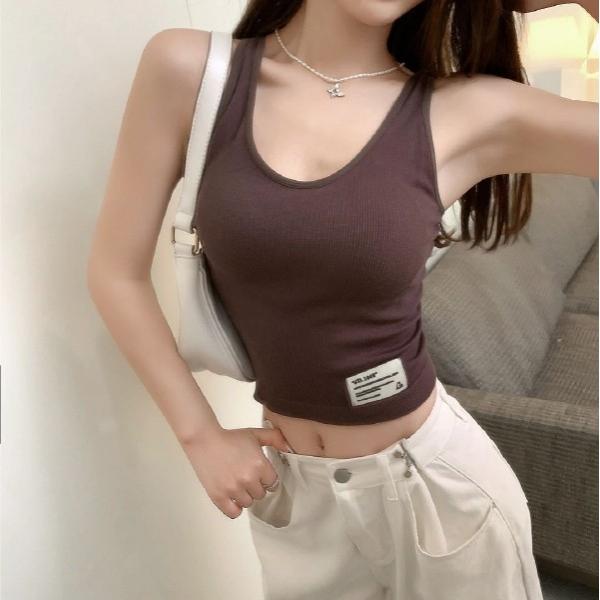 [지앤지] 크롭 패드 민소매티 캡나시