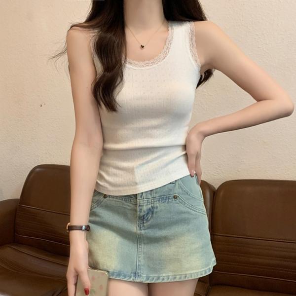 G126703 (사계절) 민소매 레이스 골지나시티 레이어드 이너 끈나시