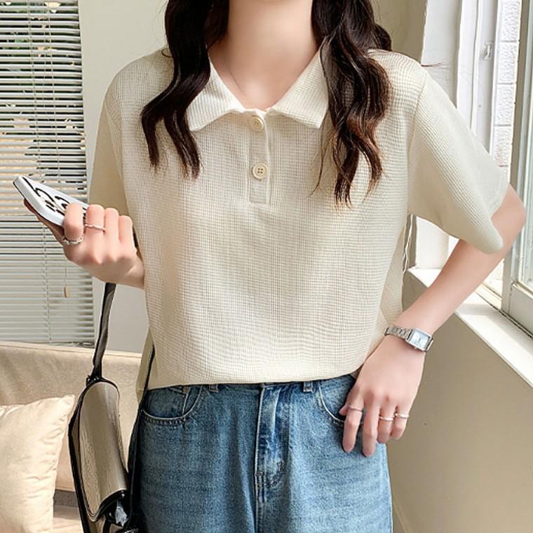 데일리 인기 신상 카라 와플 반팔티 여름 티셔츠 여자