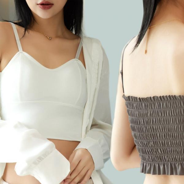 여성 크롭 등 스모크 밴딩 끈 나시 URK-303