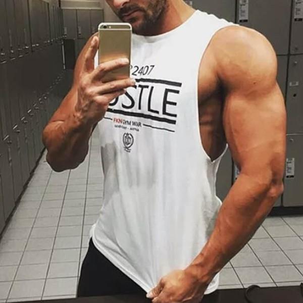 근육과시 헬스나시 허슬 프린팅 크로스핏 의류