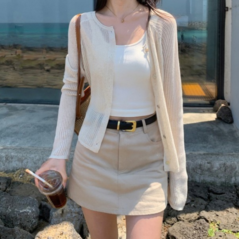 오뜨모드 에어컨가디건 루즈핏 데일리룩 그물가디건