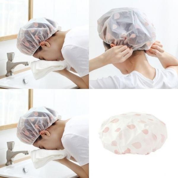 물방울 샤워캡 핑크 헤어모자 사우나헤어캡