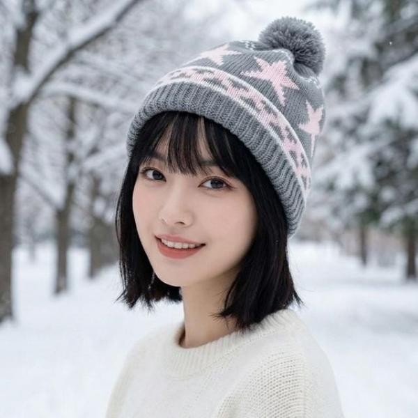 여성 스키장 방울 기모 겨울 아가일 비니 귀달이 모자