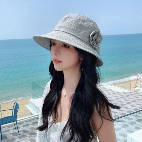 벙거지모자 플라워 버킷햇 라이트그레이