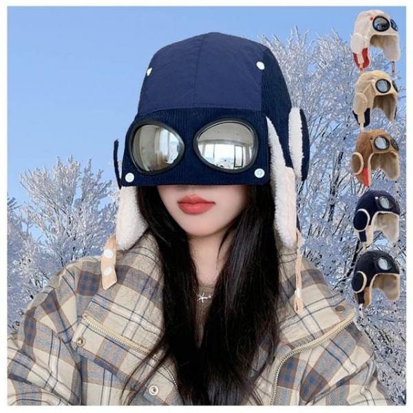 고글 부착 방한모자 귀도리모자 빈티지  귀달이모자 귀덮개 턱 스트랩