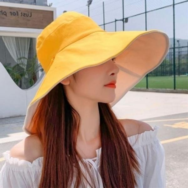 양면 버킷햇 옐로우 베이지 챙모자 와이드챙모자