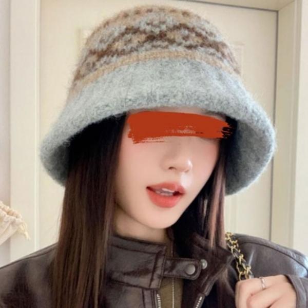 KNPD 앙고라 겨울 털모자 아가일 패턴