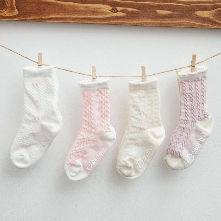 국산 유아 아동 양말 y리본 망사 중목 4켤레 세트