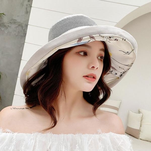레이어 메쉬 플라워 패턴 챙모자 왕챙모자 여름모자 여자모자 비치모자 벙거지모자 등산모자 피크닉모자