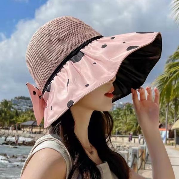 폴카 도트 코팅 돌돌이모자 돌돌이썬캡 여름모자 여자모자 벙거지모자 등산모자 낚시모자 피크닉모자
