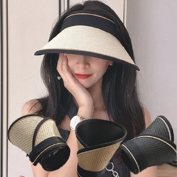 (보리별) 라탄 썬캡 돌돌이 롤링 접이식 자외선차단 휴양지 챙넓은 선캡 모자