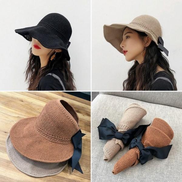 2500배송 리본 프레아햇 돌돌이 썬캡 여성 여름 모자 접이식 밀짚모자 비치모자