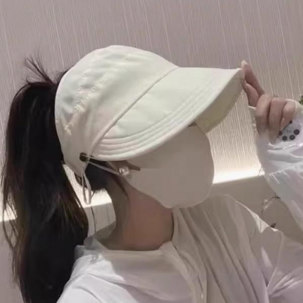 챙 넓은 스트링 버킷햇 자외선 차단 마스크걸이 모자