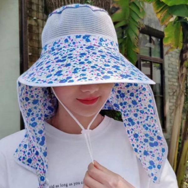 넥커버 와이드 썬캡모자 플라워 농사모자 햇빛가리개 그늘 햇빛 밭일모자