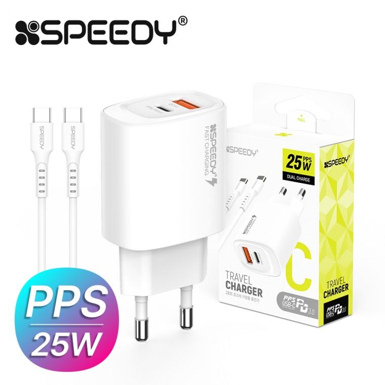 스피디 가정용 25W (PD3.0+QC3.0) 2포트 PPS 초고속 분리형 충전기 (CtoC 1.2M 25W 케이블 포함)