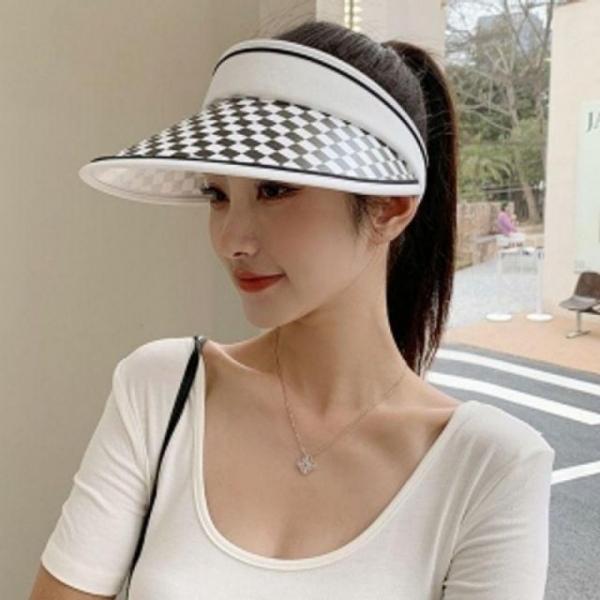 올데이 체크무늬썬캡(화이트) 햇빛 가리개 모자 선캡 여름 자외선 차단 uv