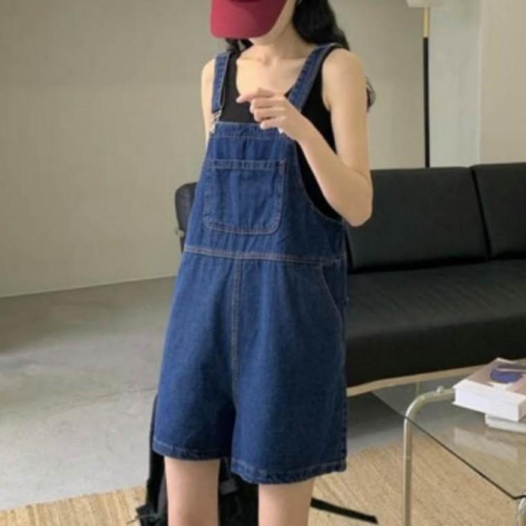 데님 오버롤 점프수트 멜빵 점프슈트 청 바지 반바지