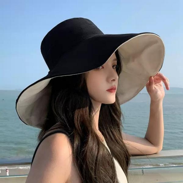 여성용 양면모자 햇빛가리개 13cm왕챙모자 휴양지
