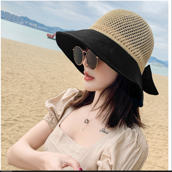 컬리오 매쉬 리본 썬캡 모자