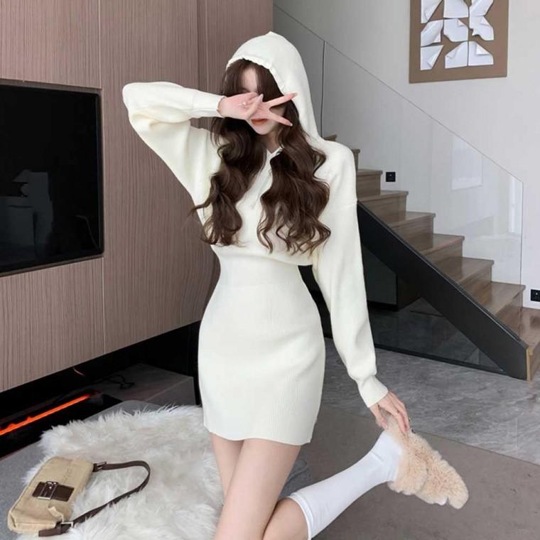 미니멀 기장 후드 디자인 슬림 허리라인 원피스