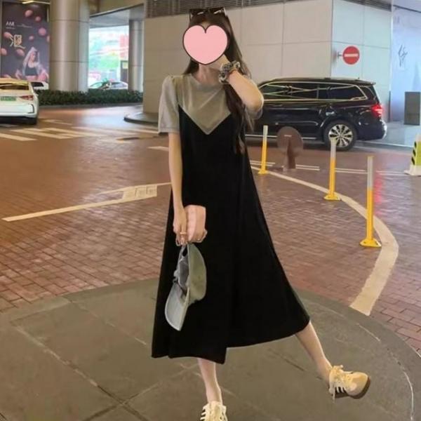 레이어드 스타일 뷔스티에 반팔 롱 원피스 JSC-d0102