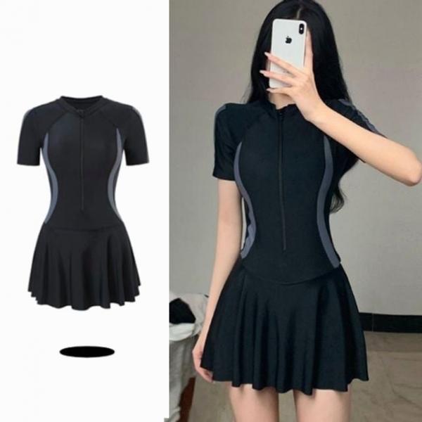 여성 플레어 래쉬가드 원피스 수영복 비치웨어 물놀이 워터파크