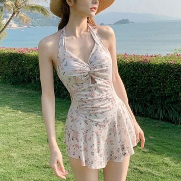 여성 가슴 셔링 원피스형 수영복 체형커버 바캉스 비치웨어