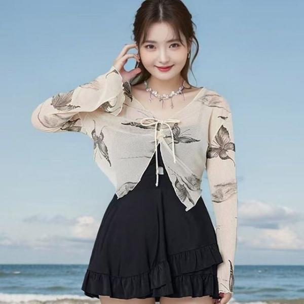 빅사이즈 원피스 수영복 세트 여성 래쉬가드 비치웨어 체형커버
