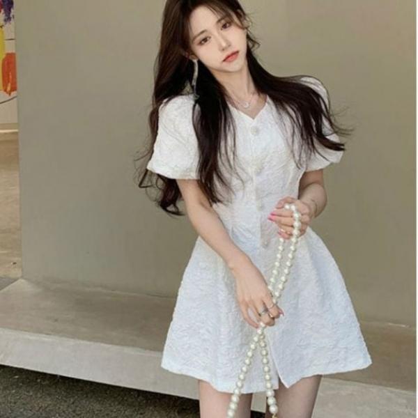 러블리 자수 러블리 등파임 반팔 미니원피스 원피스