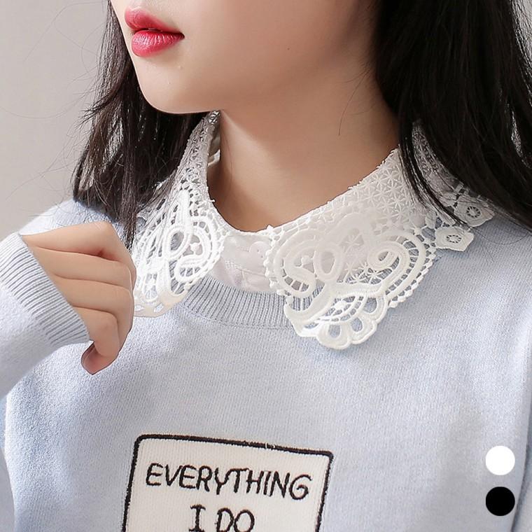 여자 티셔츠 플라워 패턴 레이스 페이크 카라 셔츠