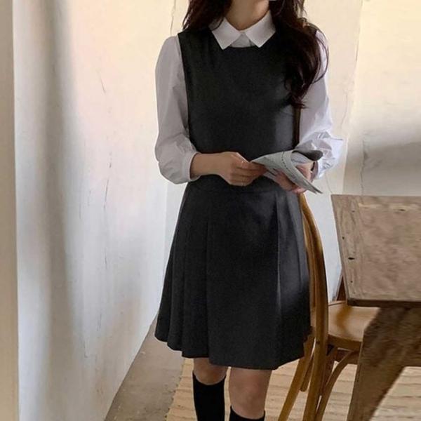 하이틴 무드 카라 레이어드 플 미니원피스
