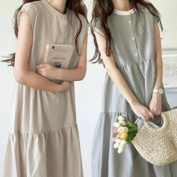 여성 여름 민소매 반팔 롱 바캉스 원피스 바캉스 반팔 여성 휴양지 예쁜 여자 편한 캐주얼 룩 민소매