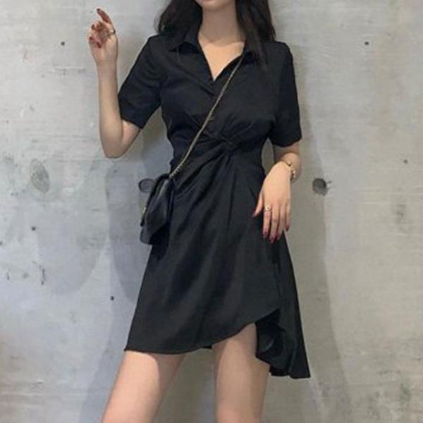 데이트룩 미니 원피스 반팔 브이넥 셔링 여친룩 패션