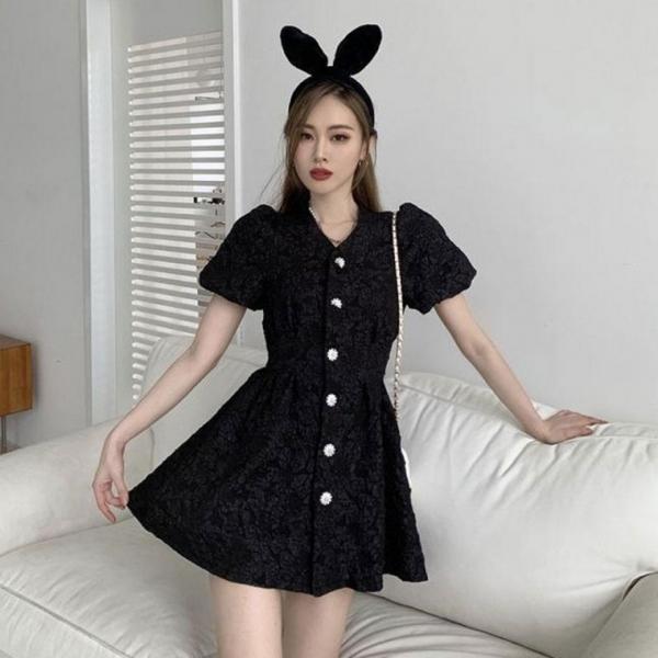 브이넥 원피스 미니 데이트룩 데일리 반팔 소개팅 A라인