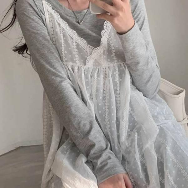 원피스 데일리 캐주얼 스타일 디자인 시스루 레이어드