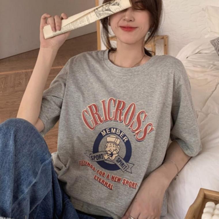 여성 여름 데일리 캐주얼 오버핏 레터링 반팔 티셔츠