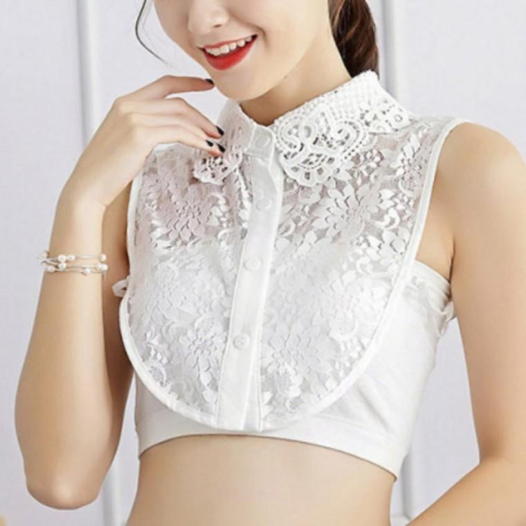 여성 레이어드 플라워 레이스 페이크 넥카라 공갈카라