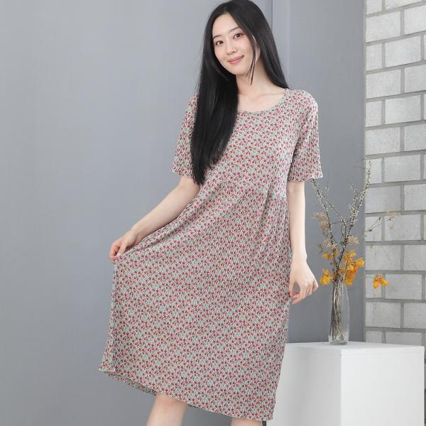 색상 랜덤발송 여자 꽃주름 쿨 냉감 아이스 여름 몸빼 반팔원피스 ops 라운드 임부복 여름원피스