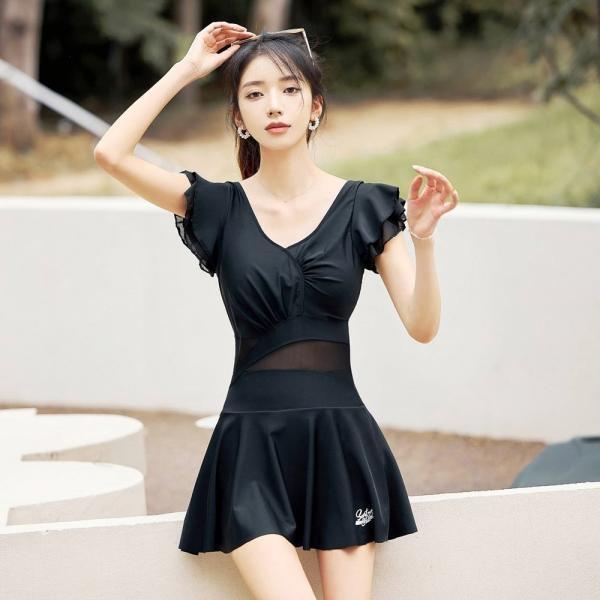 슬림라인 블랙 여성 원피스 치마 수영복