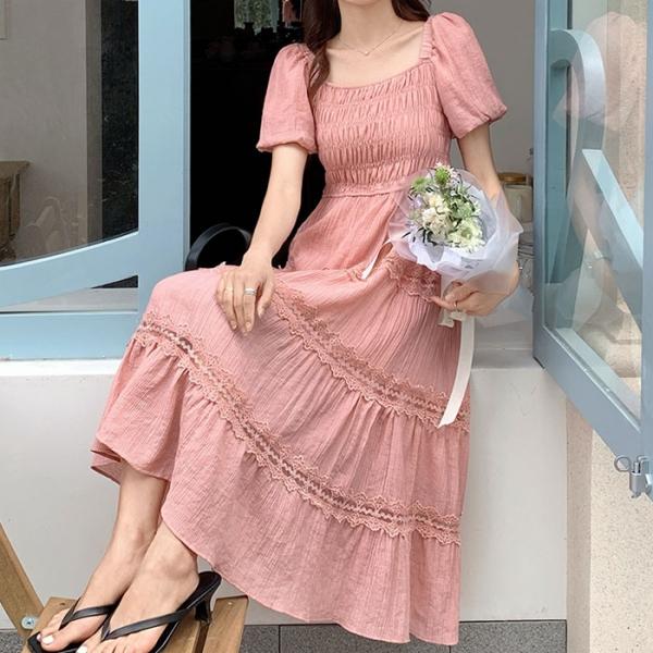코디피셜 롬 스퀘어 넥 오픈숄더 반팔 원피스