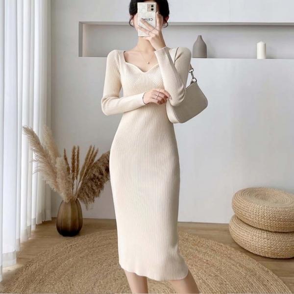 G125982_나뭇잎 넥라인 니트 롱원피스